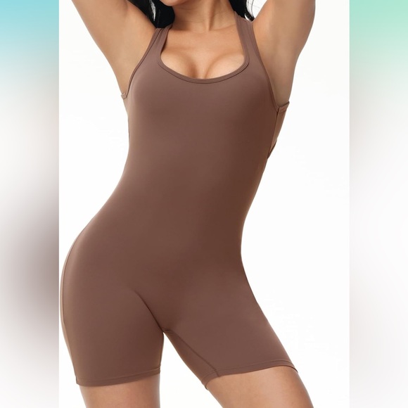 Athletic Rompers Workout One Piece Shorts Bodysuit - Picture 5 of 6